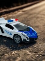 Remote Control Police Car Toy, Sports Racing Design with LED Light Bar, White and Blue - Image 4