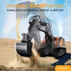 11CH RC Construction Toy for Boys - 2400mAh RC Excavator Toy with Metal Shovel/Spray/Lights/Sounds, RC Digger Construction Vehicles Toys Excavator Toys Gift