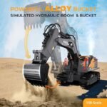 11CH RC Construction Toy for Boys - 2400mAh RC Excavator Toy with Metal Shovel/Spray/Lights/Sounds, RC Digger Construction Vehicles Toys Excavator Toys Gift