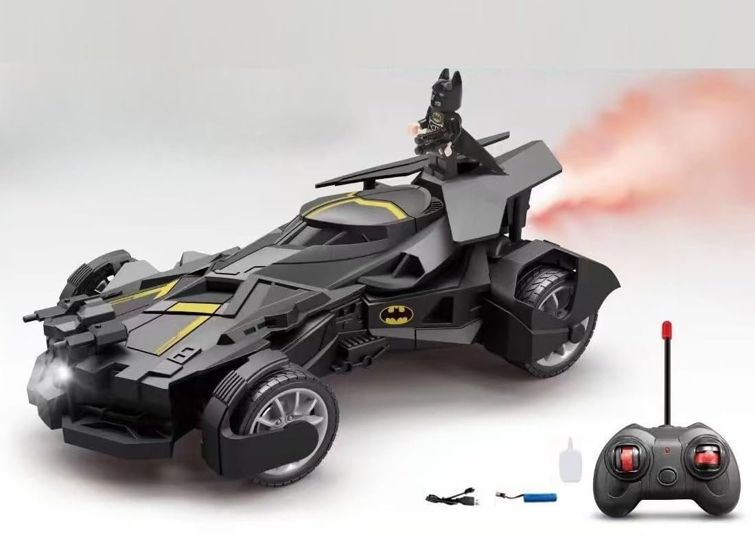 6 Kid Batman Rc Car with Spray, Remote Control Toy, Realistic Sounds, High Speed & Rc Rock Crawler, Black - Image 1